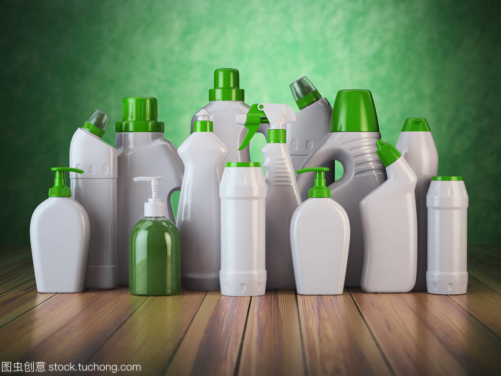 天然绿色洗涤剂瓶或容器。清洁用品